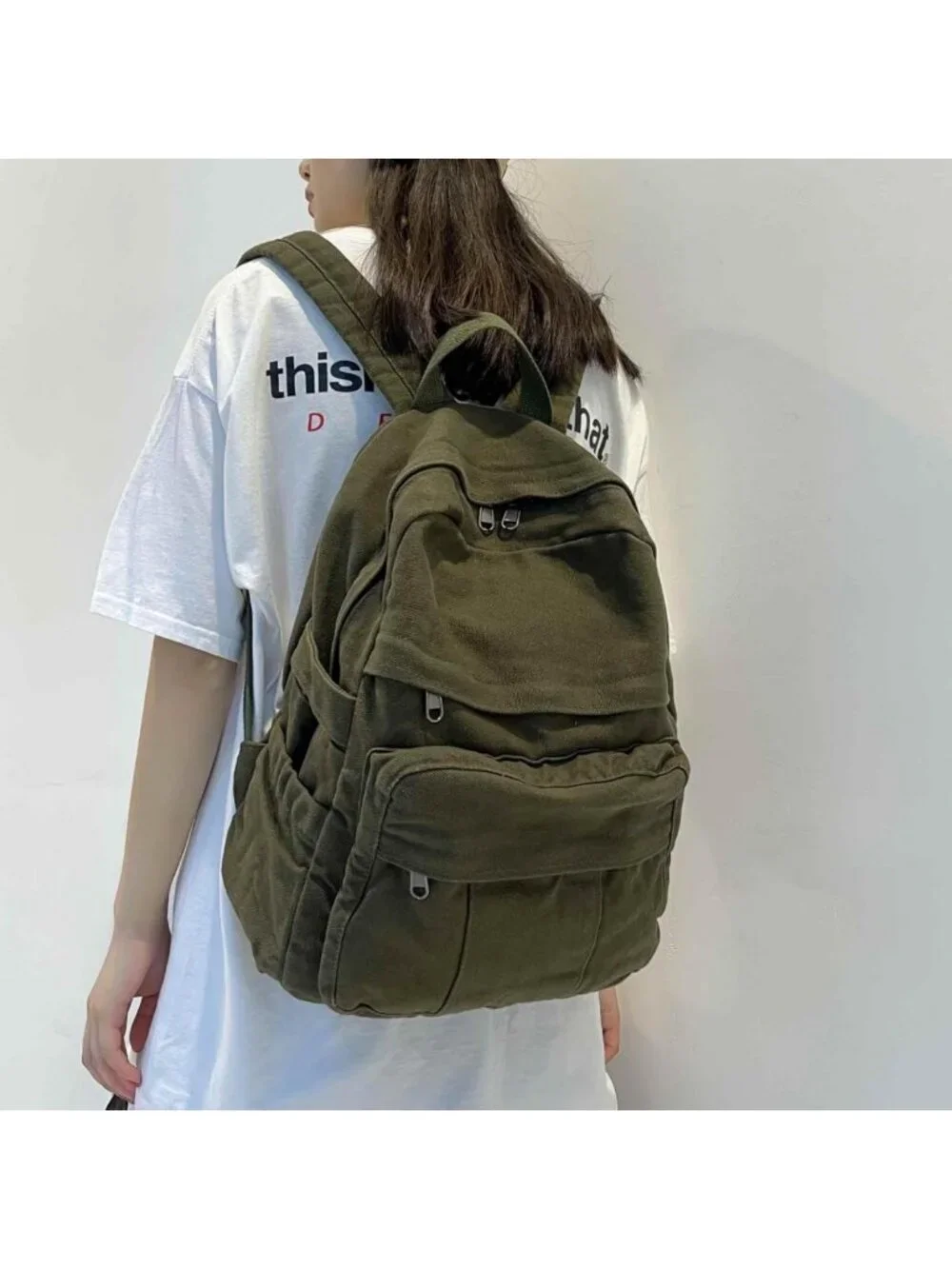 Retro Military Green Canvas Backpack - Unisex Rucksack for School, Travel